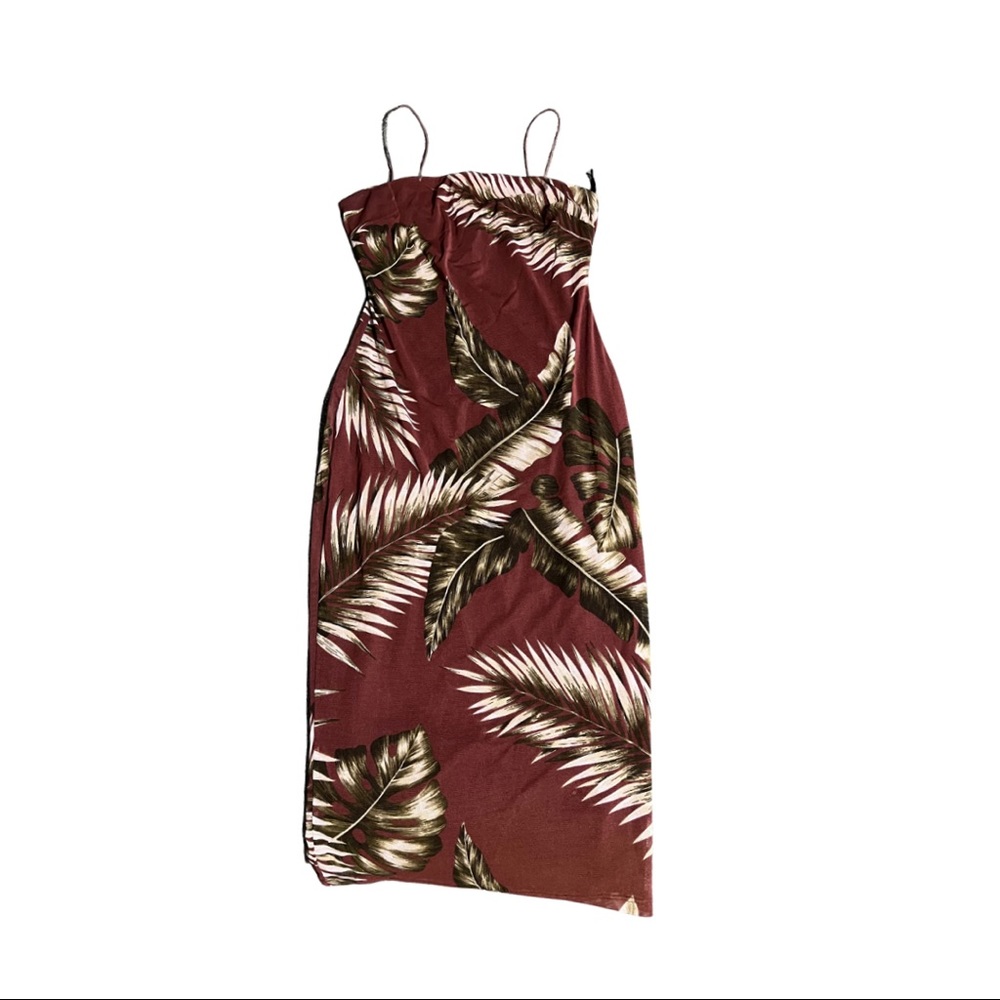 Brown Tropical  Midi Dress